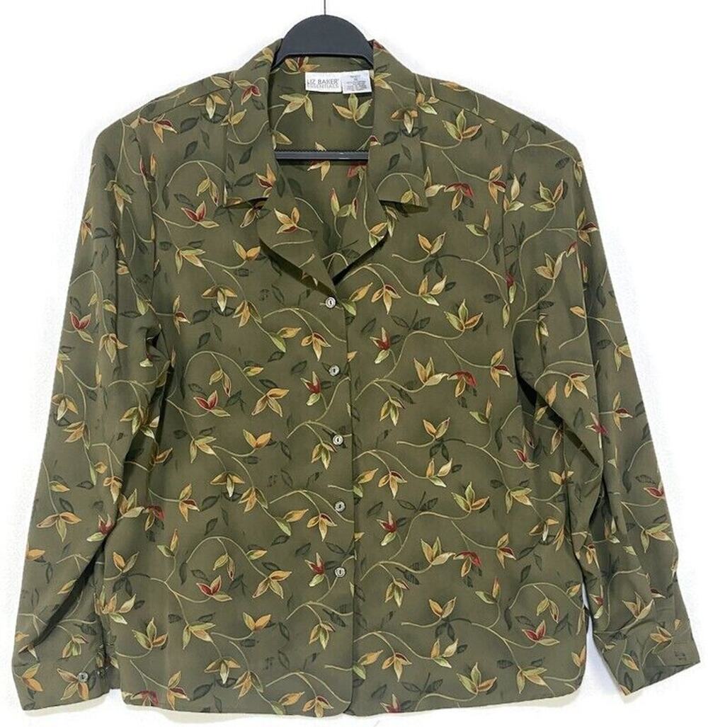 Liz Baker Essentials Top Women's Size 16 Green Polyester Long Sleeve Silky